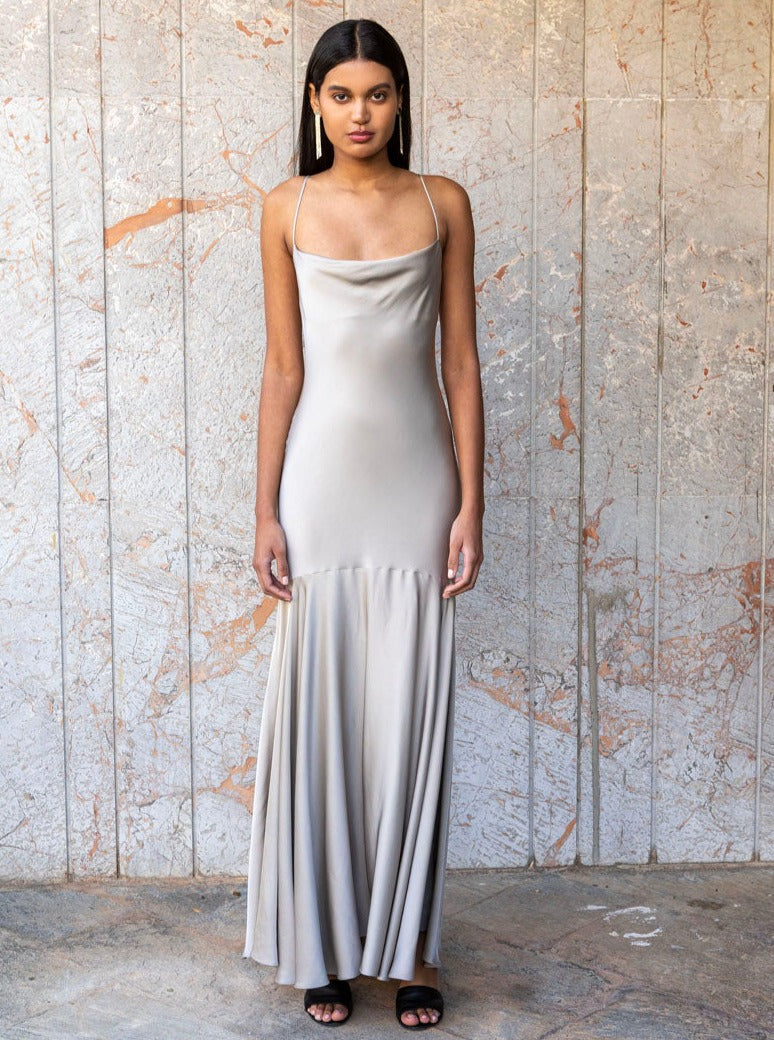 CINDY DRESS - LIGHT GREY ROSES ARE RED CINDY DRESS - LIGHT GREY ROSES ARE RED